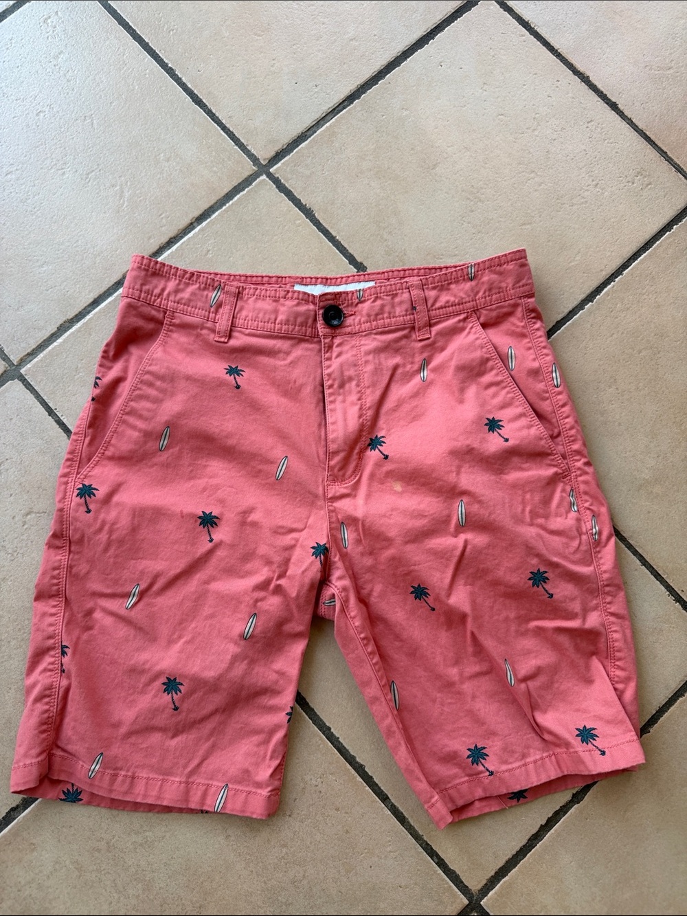 Paper Denim & Cloth Coral Shorts with Navy Palm Print
